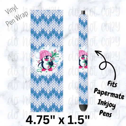 pw215 Knitted Blue Penguin Pen Wrap