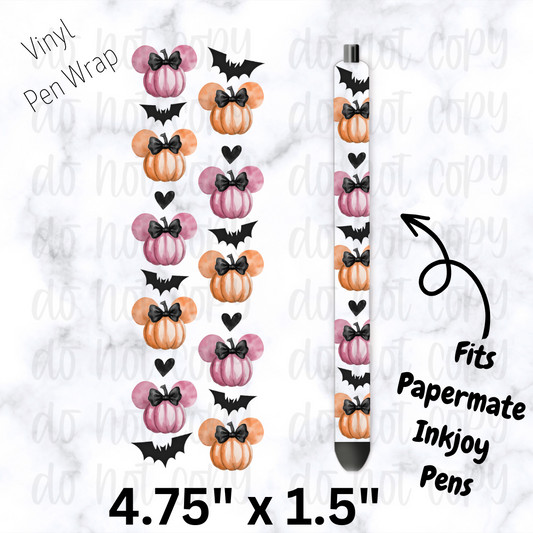 pw217 Watercolor Bat and Bow Pumpkins Pen Wrap