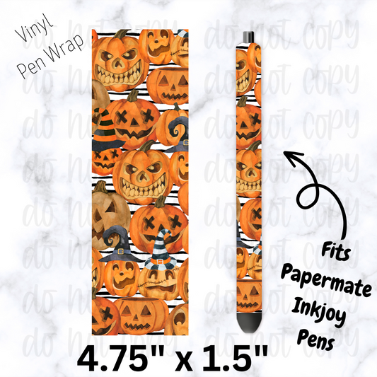 pw229 Black and White Stripe Orange  Jack O Lanterns   Pen Wrap