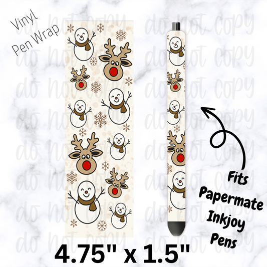 pw229 Snowman and Reindeer with Red Nose Pen Wrap