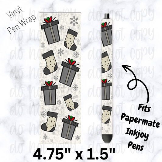 w234 Grey Stockings and Presents  Pen Wrap