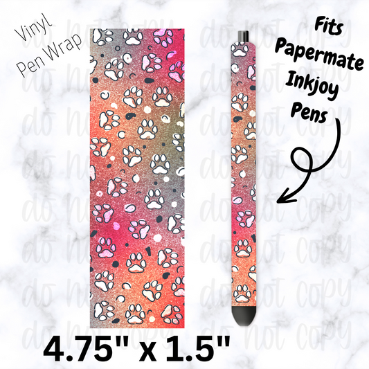 Pink and orange paw print pen wrap