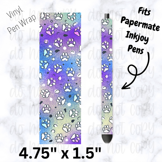 Purple and blue paw print pen wrap