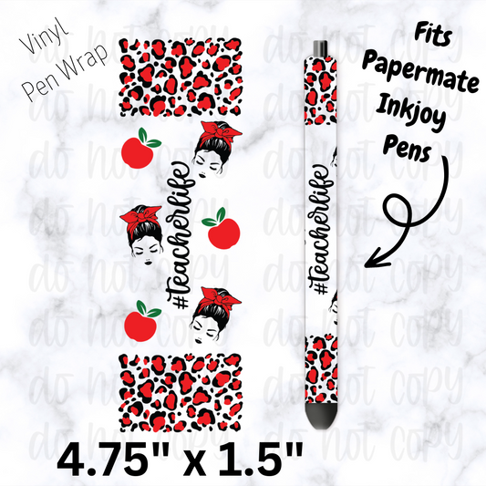 Teacher life messy bun pen wrap