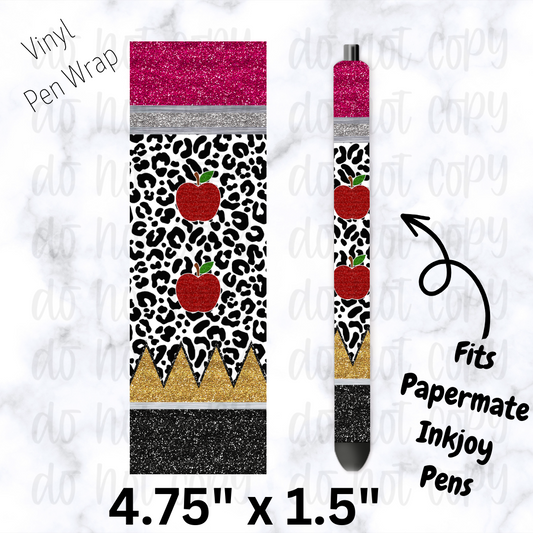 pw253 Teacher apple leopard Pen Wrap