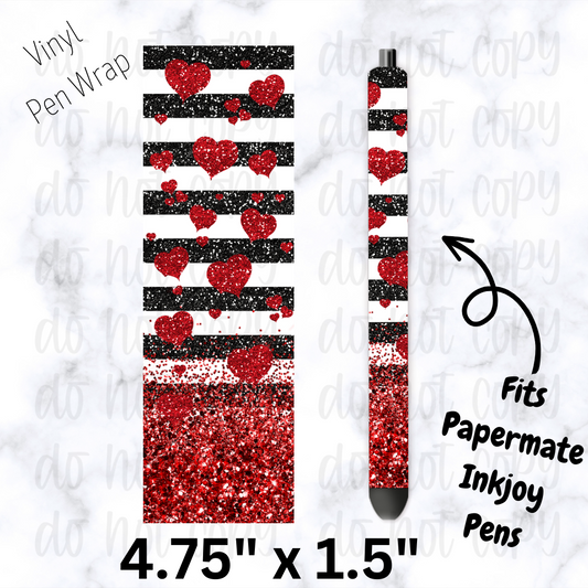 pw246 Black and white striped hearts Pen Wrap