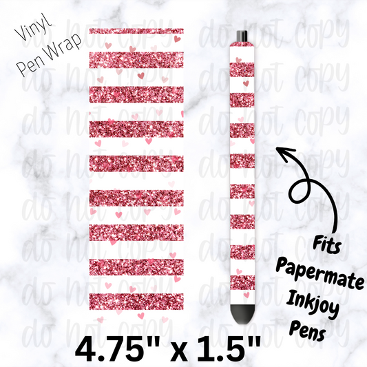 pw247 Pink striped heart Pen Wrap