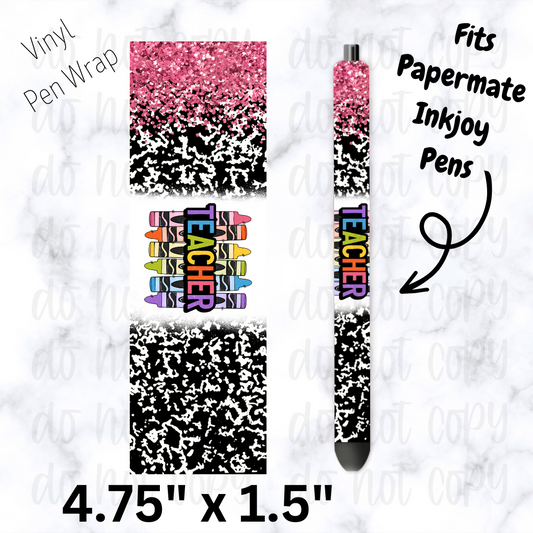 Pink teacher crayon pen wrap