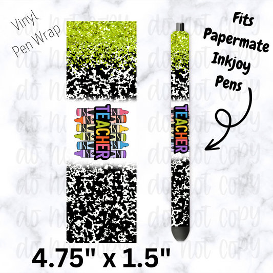 Green teacher crayon pen wrap