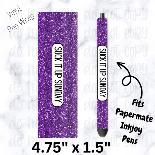 Suck it up Sunday Purple Glitter Pen Wrap