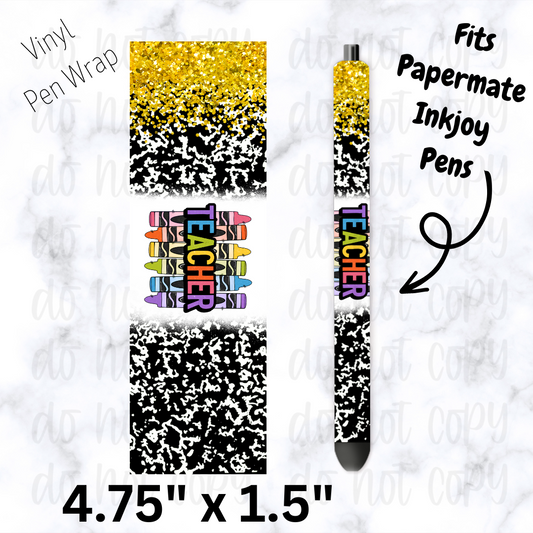 Yellow teacher crayon pen wrap