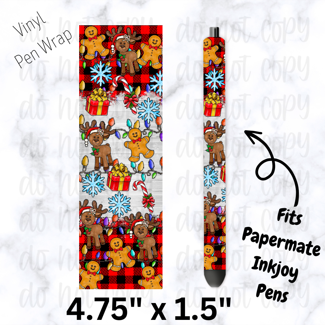pw143 Christmas doodle buffalo plaid Pen Wrap