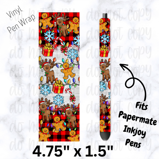 pw143 Christmas doodle buffalo plaid Pen Wrap