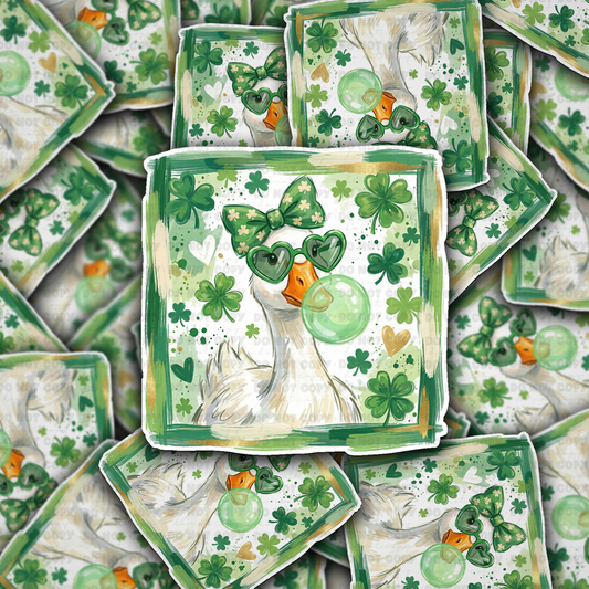 DS - 2613 Duck blowing bubble gum St. Patrick's Die Cut sticker