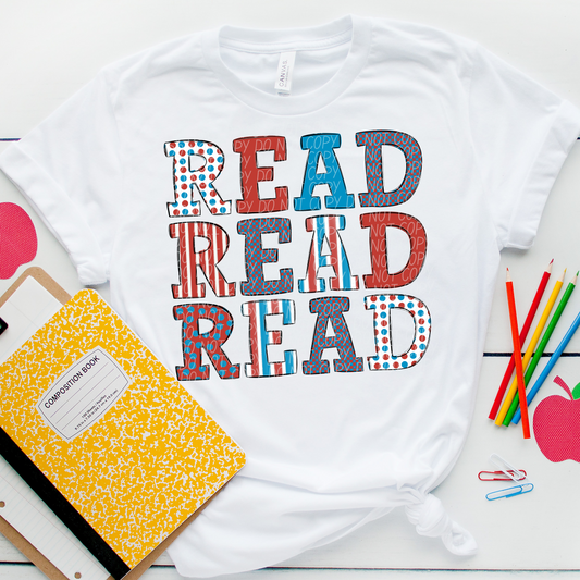5046- Read stacked alternating solid, polka dots, and stripes *DTF