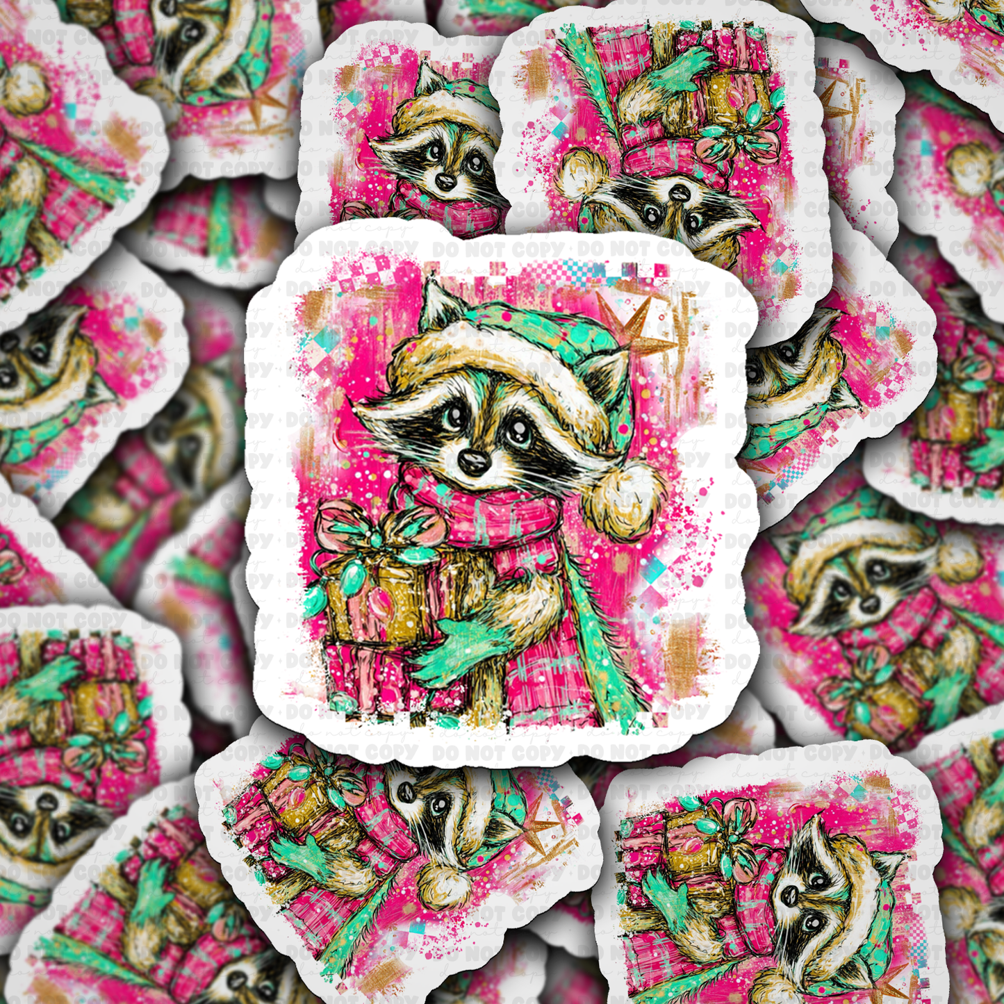 DS 2331 - Raccoon with present Die Cut Sticker