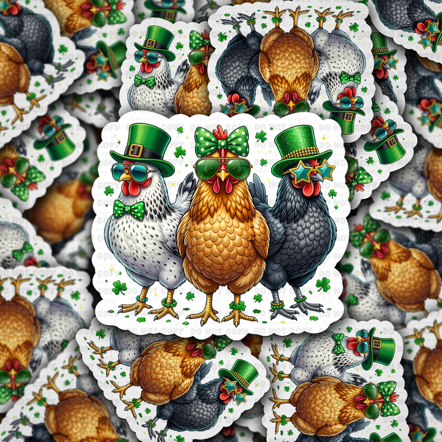DS - 2626 St. Patrick's Chickens Die Cut sticker