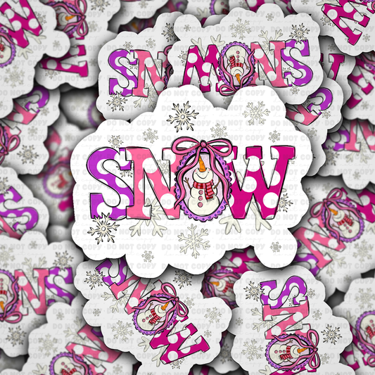 DC 2324 - Snow with pink snowman Die Cut Sticker