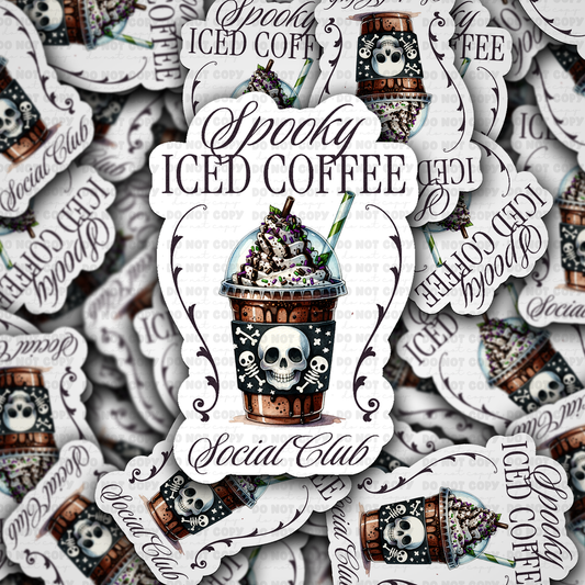 DC 2064 - Spooky iced coffee social club Die Cut Sticker