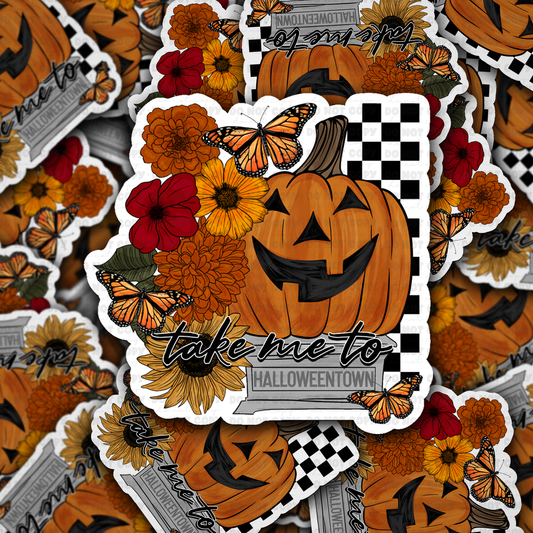 DC 2100 - Take me Halloween pumpkin Die Cut Sticker