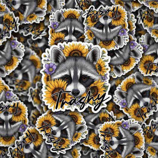 DC 1885 - Trashy racoon sunflower Die Cut Sticker