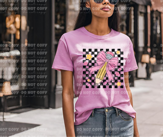 4292 Checkered coquette bow pencil *DREAM TRANSFER* DTF