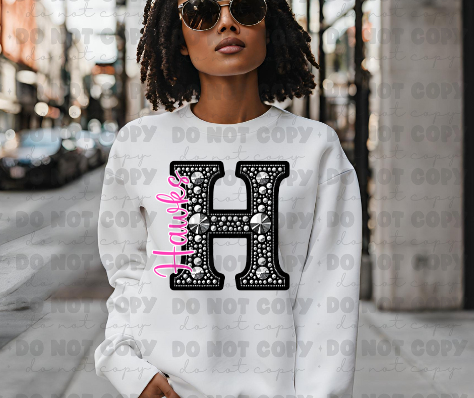 4603 Black Rhinestone pink Hawks *DREAM TRANSFER* DTF