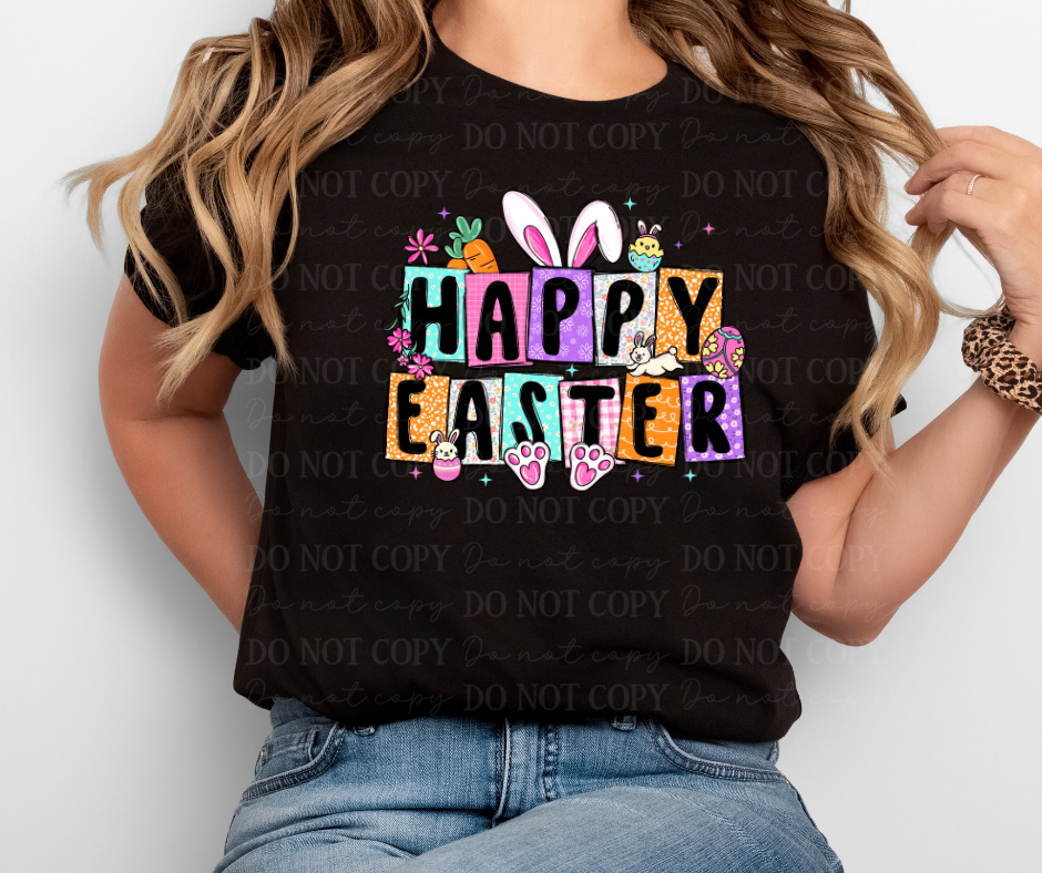6747 - Happy Easter with bunny ear *DTF Transfer