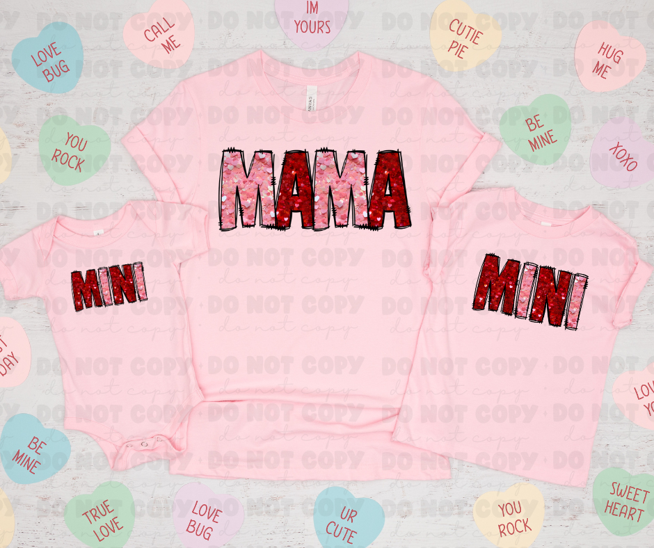 3238 & 3239 Mama OR Mini Faux Sequin CHOOSE YOUR DESIGN- *DREAM TRANSFER* DTF