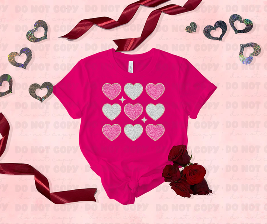 3205 Hearts pink and white with glitter *DREAM TRANSFER* DTF
