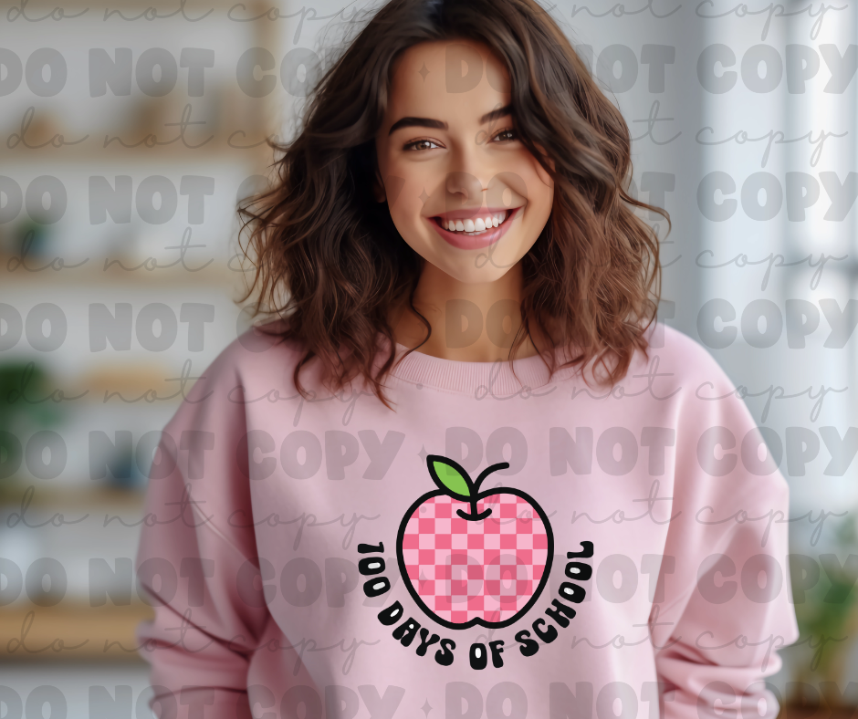 3280 100 Days of School Pink Checkered  *DREAM TRANSFER* DTF