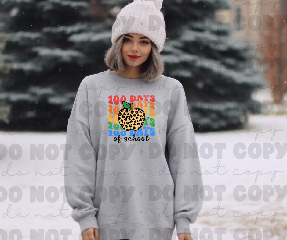 3285 - 100 Days of School Leopard apple Distressed *DREAM TRANSFER* DTF