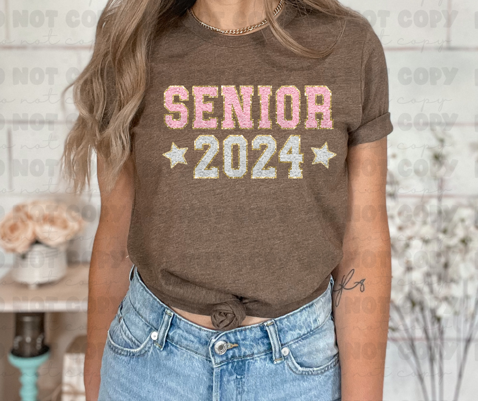 3821 Glitter Patch Senior 2024 Stars Pink DREAM TRANSFER* DTF