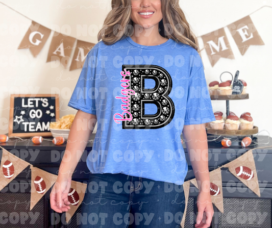 4486 Black Rhinestone pink Badgers *DREAM TRANSFER*