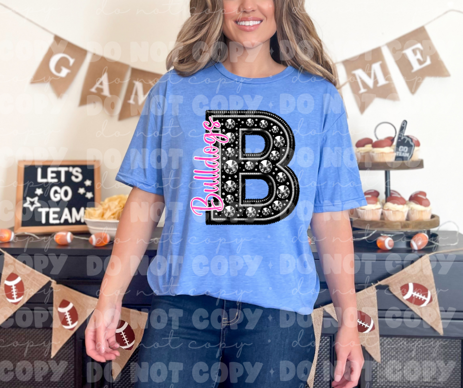 4490 Black Rhinestone pink Bulldogs *DREAM TRANSFER*
