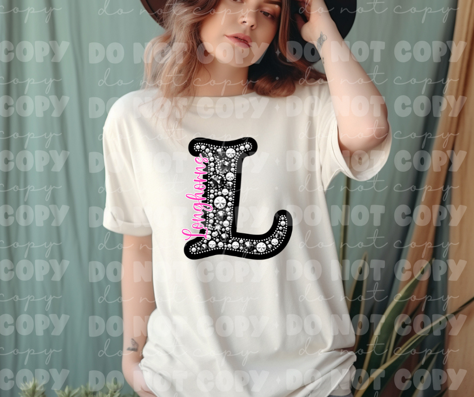 4509 Black Rhinestone pink Longhorns *DREAM TRANSFER*