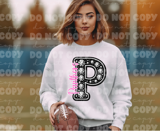 4512 Black Rhinestone pink Panthers *DREAM TRANSFER*