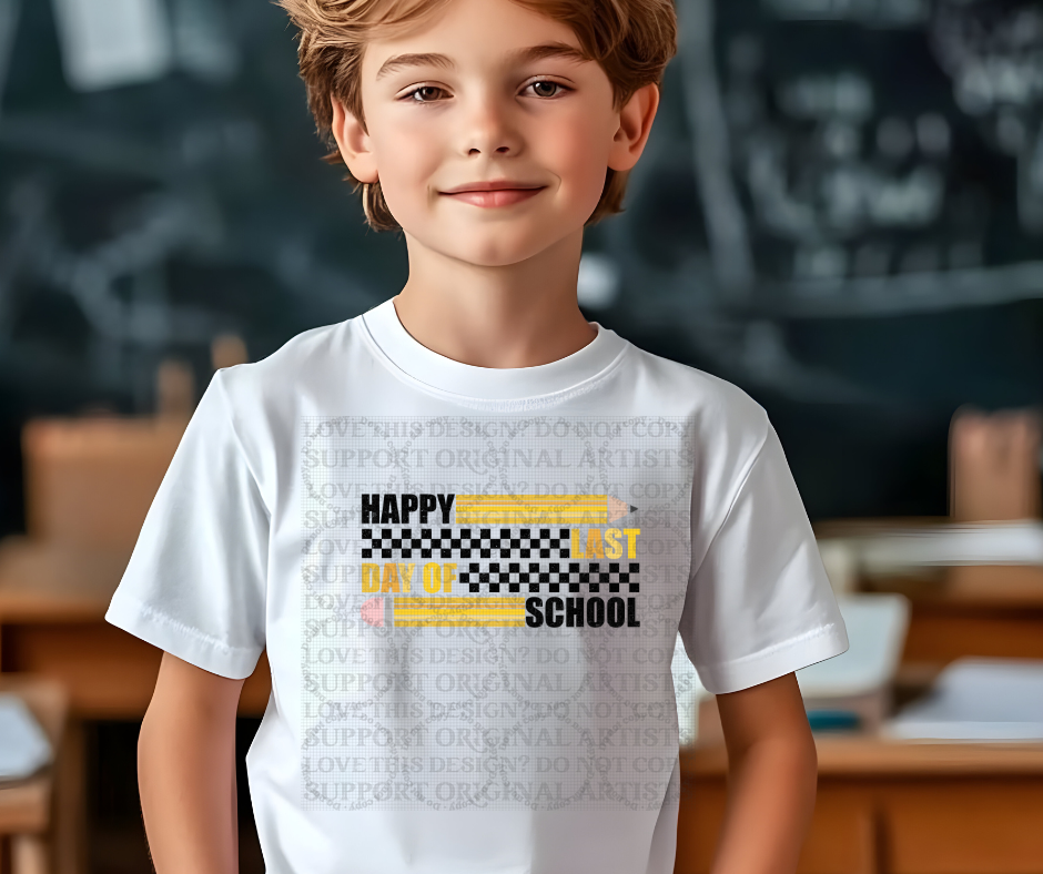 5671 - Happy Last day of school checkered with pencil *DTF