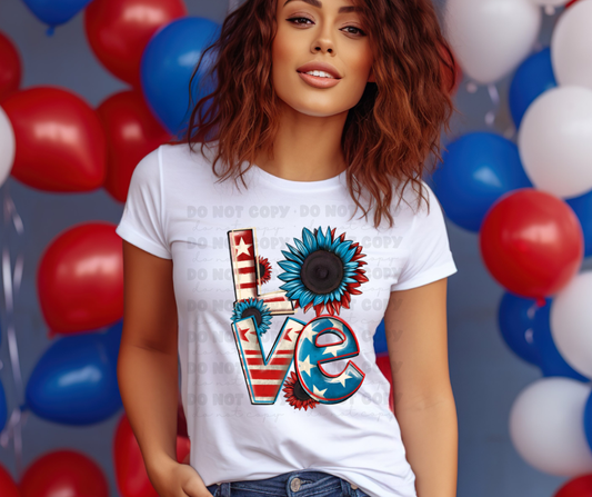 5966 - Love patriotic with sunflower *DTF Transfer