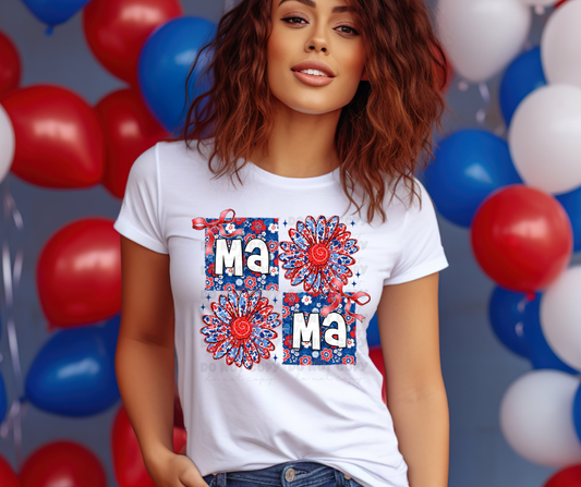 5967 - Mama patriotic with sunflower and bow *DTF Transfer