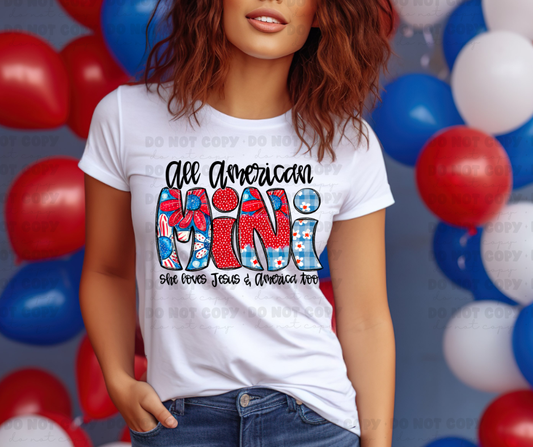 6026 - All American Mini she loves Jesus and America too *DTF Transfer