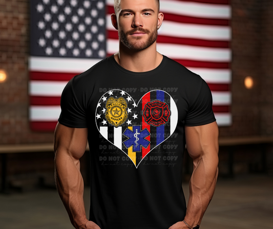 6323 - Police EMS Fire heart * DTF Transfer