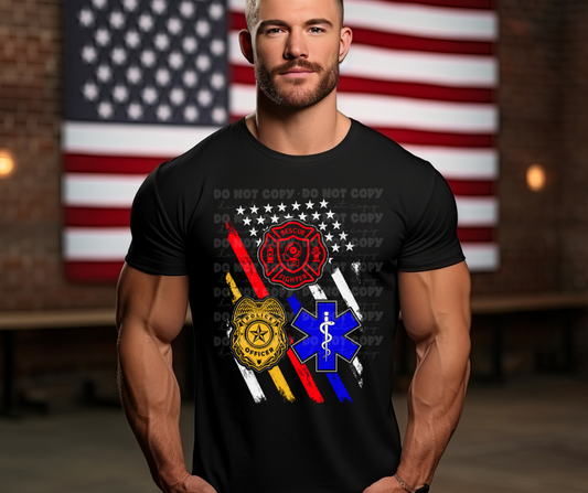 6324 - Fire Police EMS flag * DTF Transfer