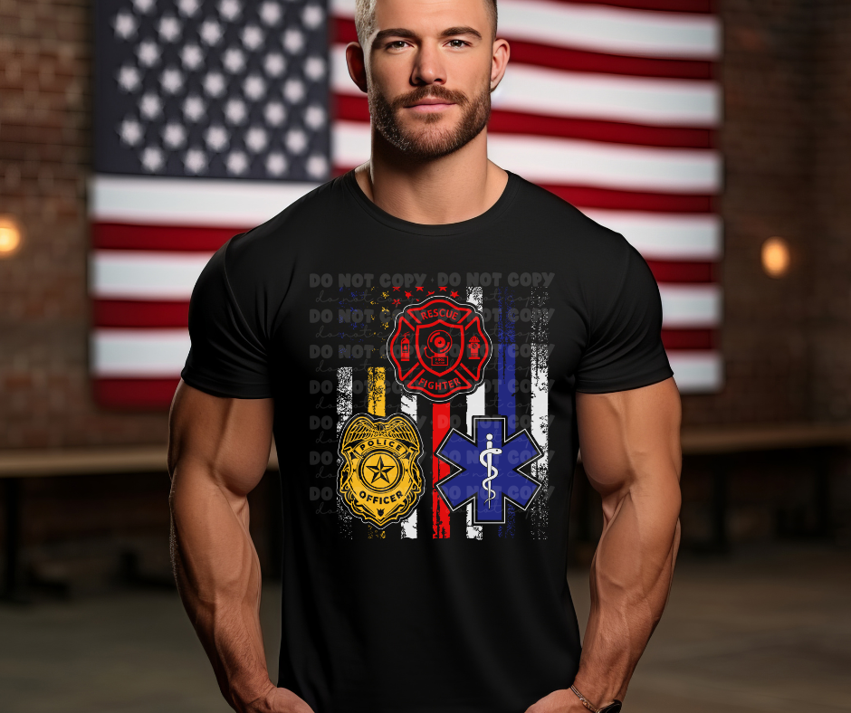 6325 - Fire Police EMS flag red yellow stripe * DTF Transfer