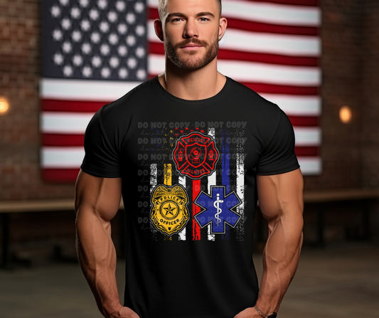 6325 - Fire Police EMS flag red yellow stripe * DTF Transfer