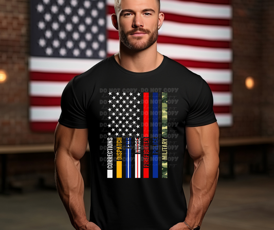6329 - Dispatch Doctor EMS Nurse Firefighter Police Military Flag * DTF Transfer