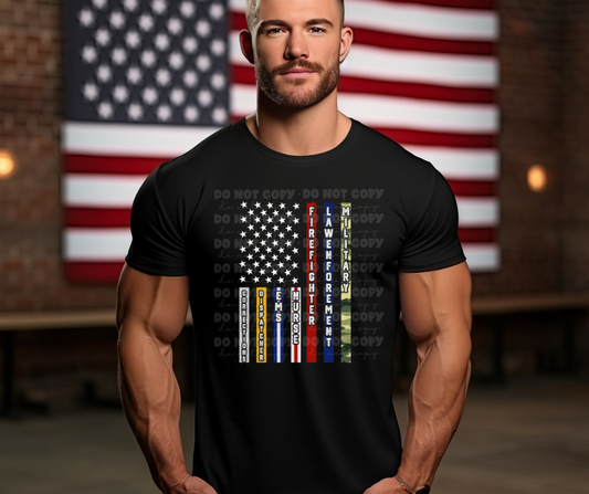 6330 - Corrections dispatch  EMS Nurse Firefighter Law Enforcement Military words inside Flag * DTF Transfer