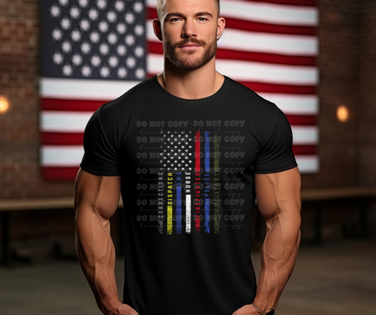 6331 - Corrections dispatch  EMS Nurse Firefighter Police Military words inside Flag * DTF Transfer