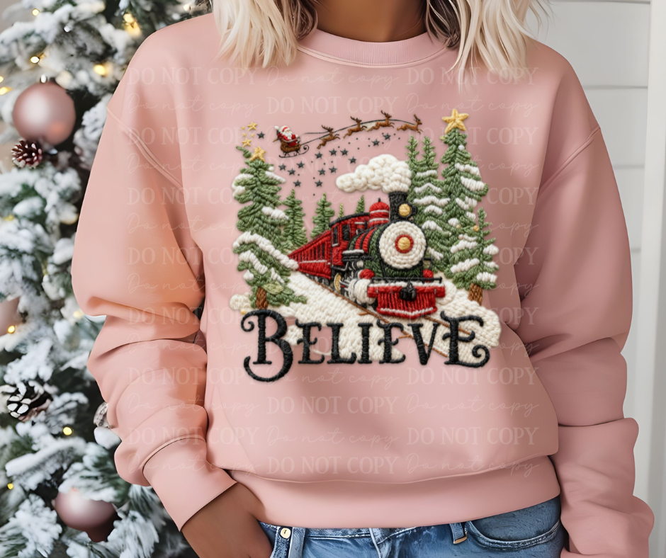 6589 - Believe Christmas train faux yarn *DTF Transfer