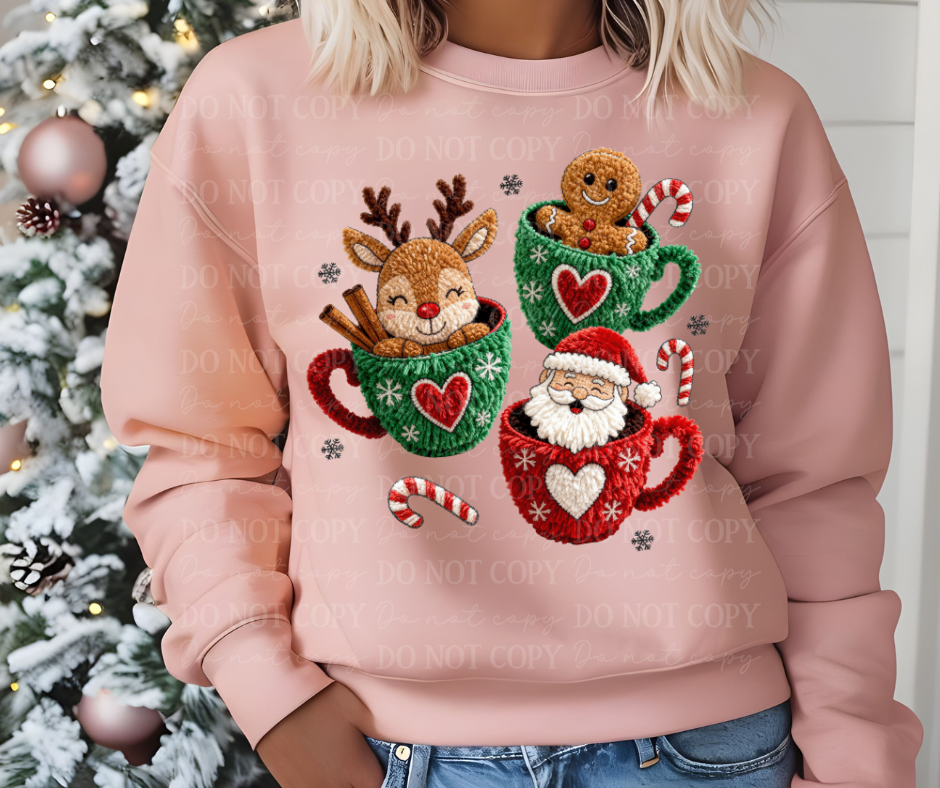 6586 - Christmas coffee cups faux yarn *DTF Transfer